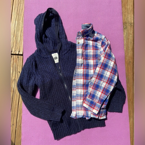 Boys Navy Two Tone Zara Sweater and H & M white plaid buttondown - Picture 1 of 9